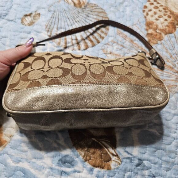 2005 Metallic champagne suede y2k Coach Demi Shoulder Bag - Picture 4 of 7